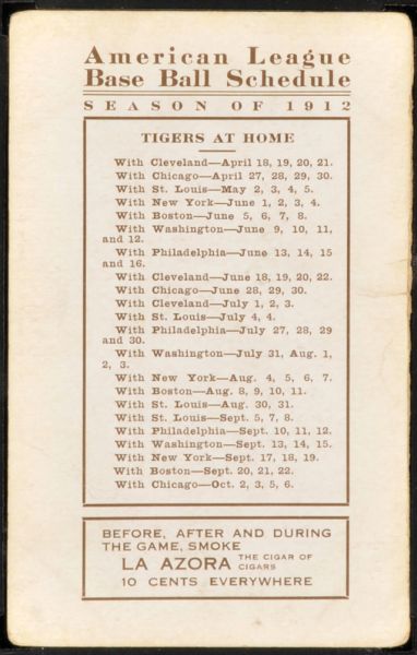 1912 La Azora Cigars Tigers Home Schedule